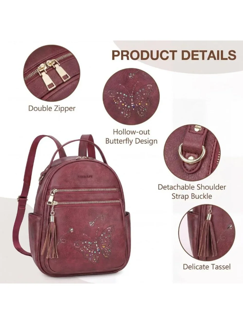 Stylish Lightweight Waterproof Mini Backpack Purse for Women with Butterfly